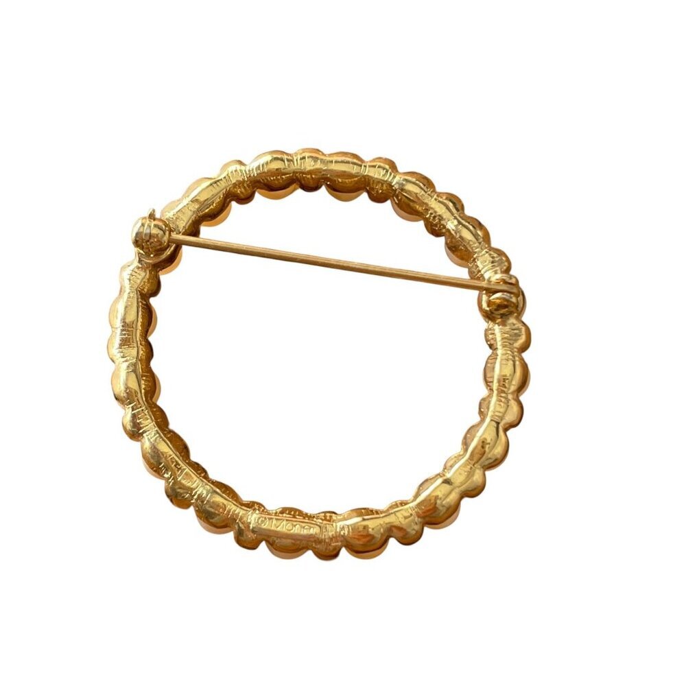 Monet Vintage Circle Pearl Brooch Gold Tone - Picture 7 of 8